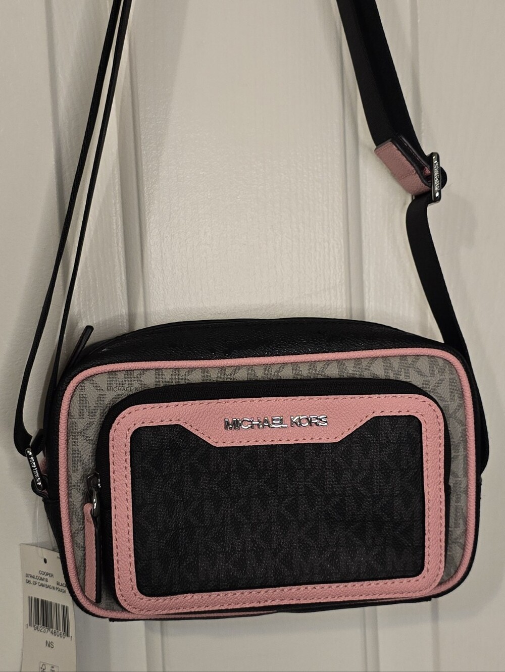 Michael Kors Cooper Signature Logo Crossbody Bag BLACK AND pink NWT